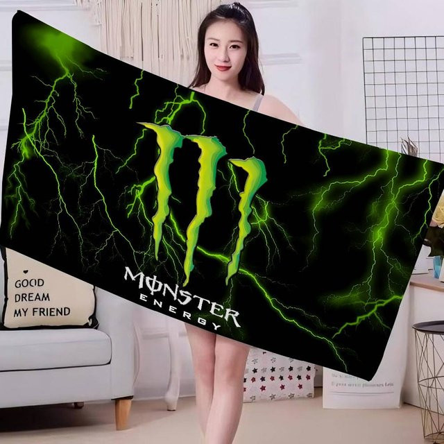 M-Monsters Logo Energie Mikrofaserdecke Schnelltrocknendes Strandtuch aus Baumwolle und Polyester, Farbe: Schwarz, B/L: 76 x 182 cm - Bild 1