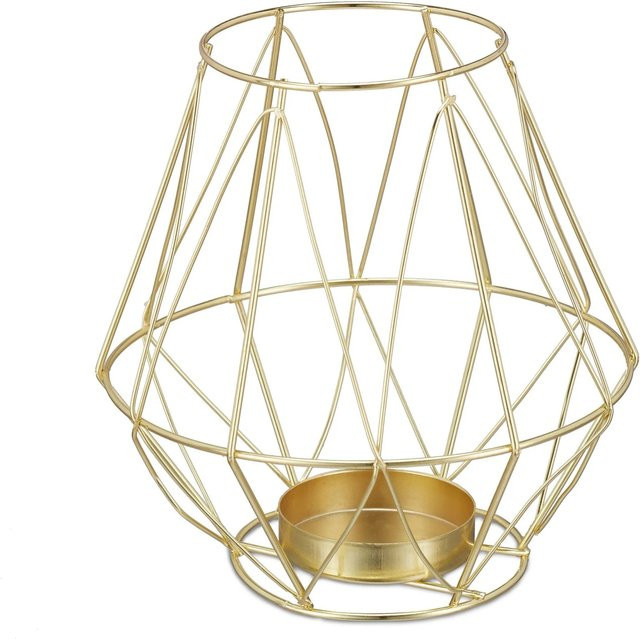 Relaxdays Teelichthalter aus Eisen und Glas in Gold mit geometrischem Design, B/T: 14 x 14 cm - Bild 1