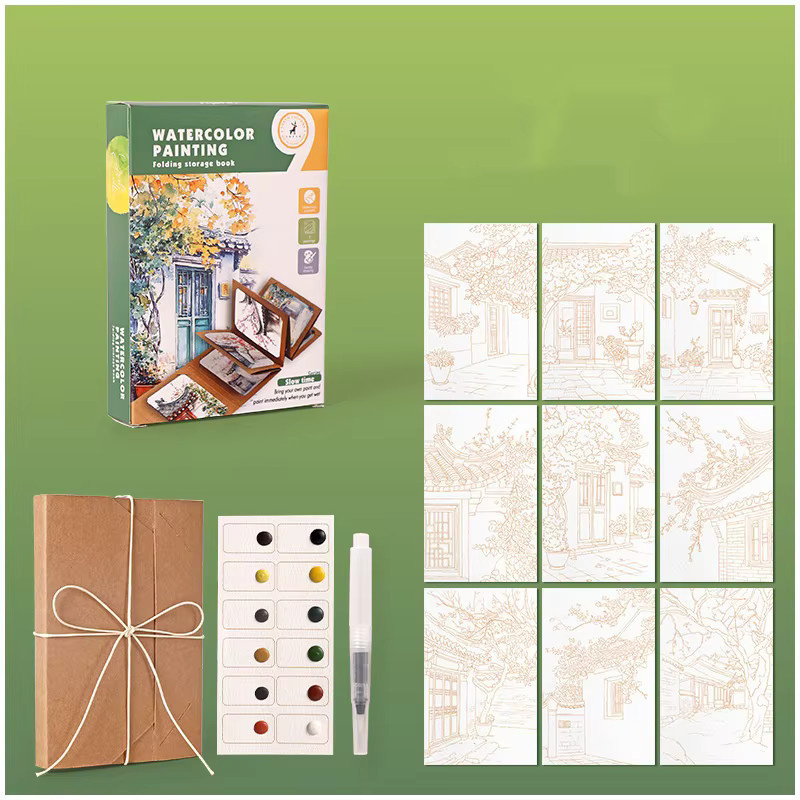 Bview Art Künstlerisches Aquarell-Set mit 12 Pannen in Pink und Multicolour inklusive erweiterbarem Kraftpapier-Ordner als kompaktes Reise-Malzubehör - Bild 3
