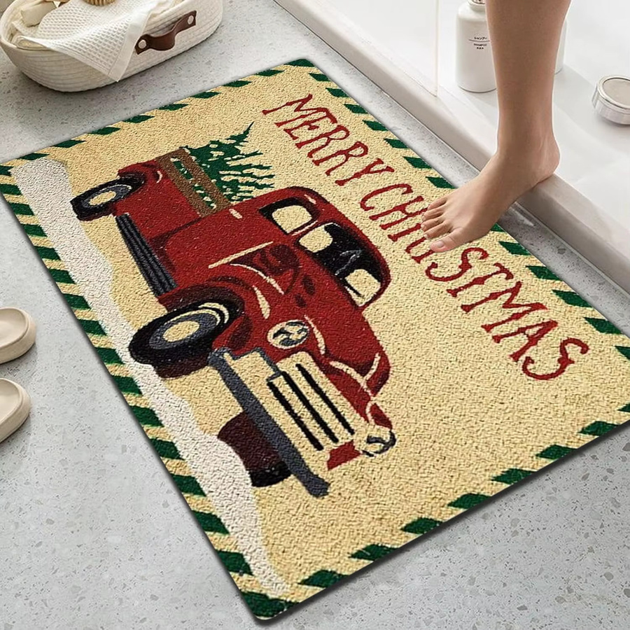 VIKAMA Weihnachts-Bodenmatte mit LKW-Motiv, rutschfest und waschbar, rechteckig, B/T: 60 x 40 cm, Mehrfarbig - Bild 5
