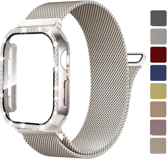 Uhrenarmband Milanese Loop, Edelstahl, Roségold, Diamant, Kristall, Unisex - Bild 1