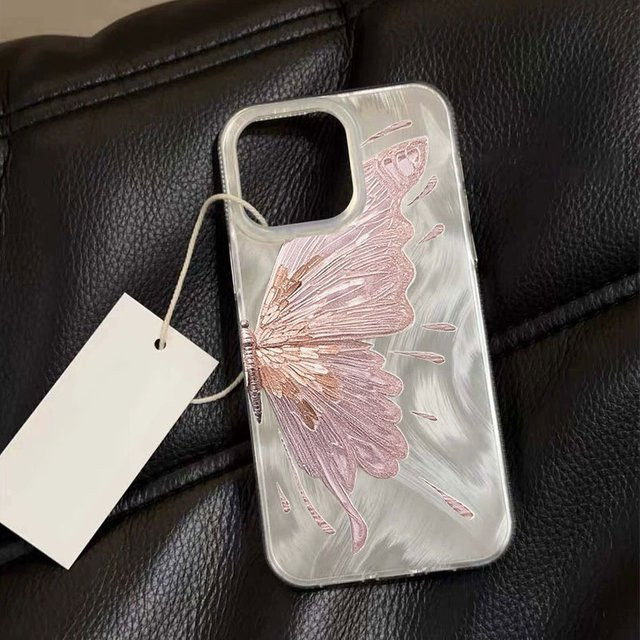 Rosa Schmetterling Handyhülle aus Federgarn für Apple iPhone passend für verschiedene Modelle - Bild 1