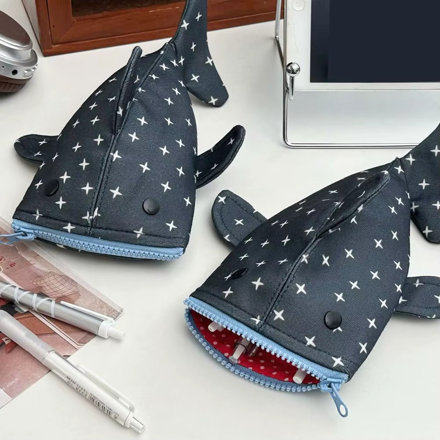 Blaues Hai-Federmäppchen mit großem Fassungsvermögen als flaches Etui für Schüler und Studenten - Bild 3