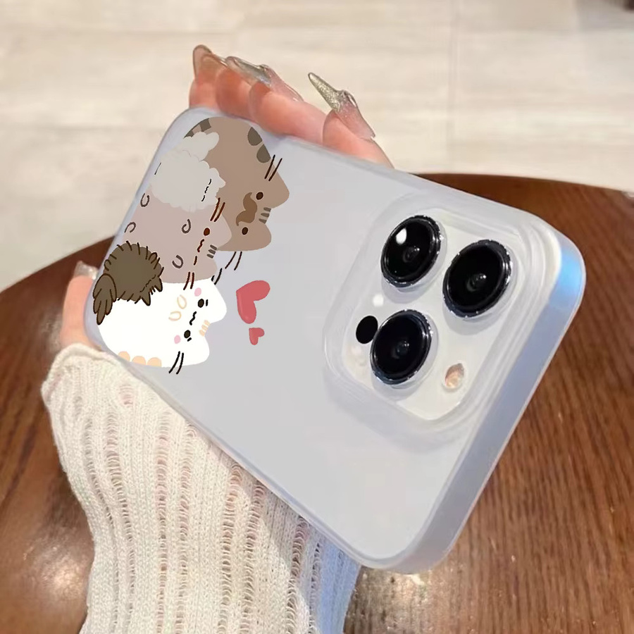 Bandai Stoßfeste Handyhülle mit Cartoon-Katze in Transparent Matt für iPhone 17 16 15 14 13 12 11 Pro Max Plus Air und 17e 16E - Bild 1