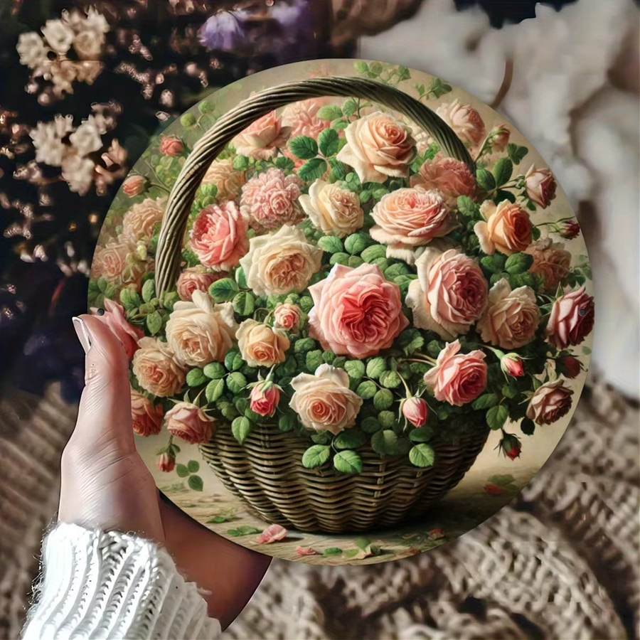Rundes Metallschild von Potdemiel mit rosa Rosen-Muster, Wanddeko aus Eisen mit floralem Design, Durchmesser: 19,81 cm - Bild 3
