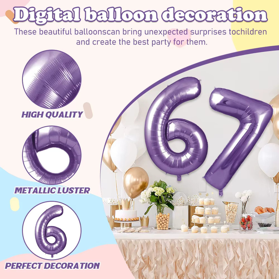XQYY Zahlenballons aus lila Mylar Aluminiumfolie für Geburtstagsfeier, Abschlussfeier und Dekorationen - Bild 2