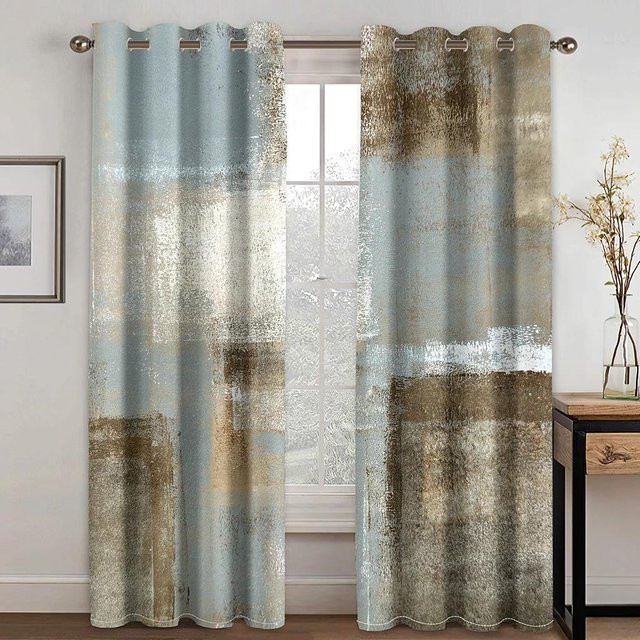 Modernes Dekoratives Vorhang-Set mit Kurven-Print in Blau und Multicolour, 2er-Pack, Breite: 60 cm, Höhe: 100 cm - Bild 1