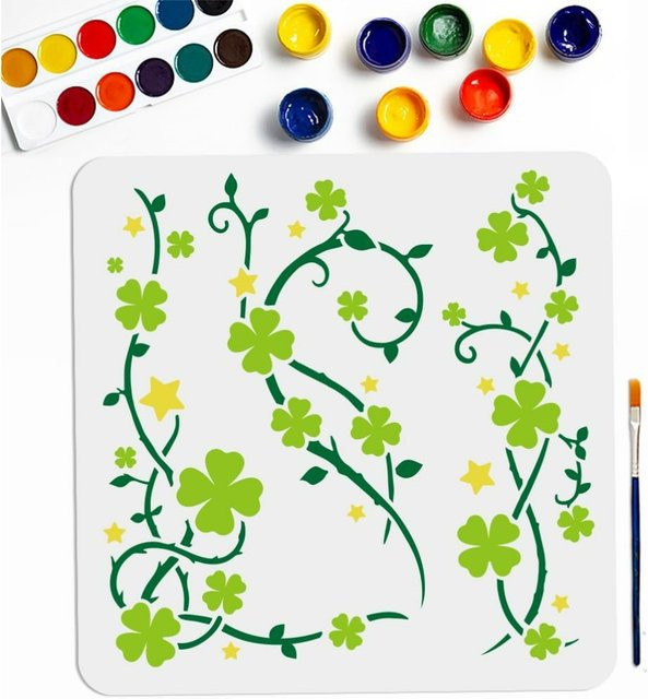 Lucky Clover Vine Schablone Set mit Pinsel in Weiß, 3 verschiedene Stile, B/B/H: 30 x 30 x 3 cm - Bild 1