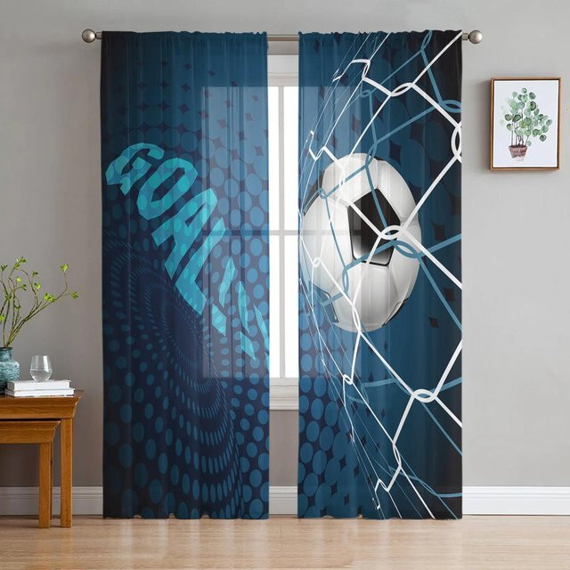 Yiran Furniture Transparentes Organza-Voile-Fenstervorhang mit Fußball-Grafik in Blau, Breite: 135 cm, Höhe: 115 cm - Bild 1