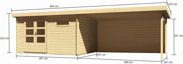 Gartenhaus Bastrup aus Holz in Naturbelassen mit Anbaudach und Rückwand B/H/T: 387 x 297 x 28 cm - Bild 3