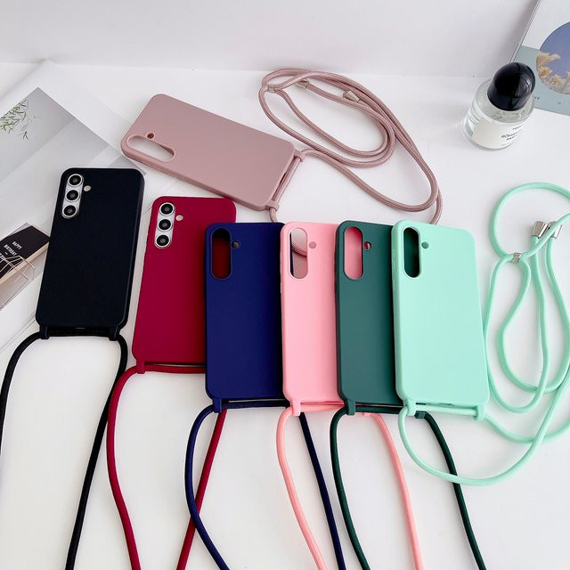 Samsung Crossbody Lanyard Soft Case mit Flüssigsilikon und Trageriemen für Galaxy A05 A05S A35 A36 A55 A56 A26 A17 A07 in Green Matte Candy Cover - Bild 1