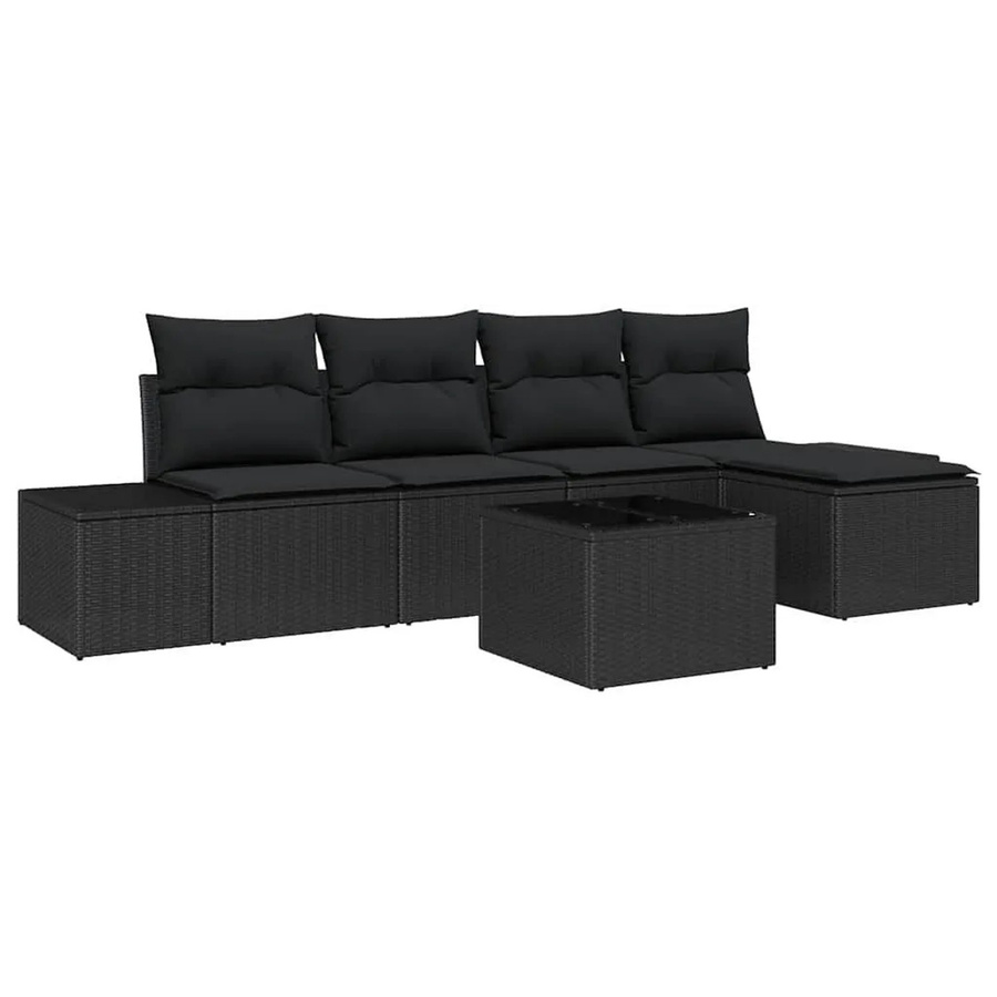 vidaXL Garten-Sofa-Set aus Poly-Rattan in Schwarz, 5-teilige L-Form Lounge-Garnitur mit Kissen, Couchtisch und Ottoman für Garten und Terrasse - Bild 2