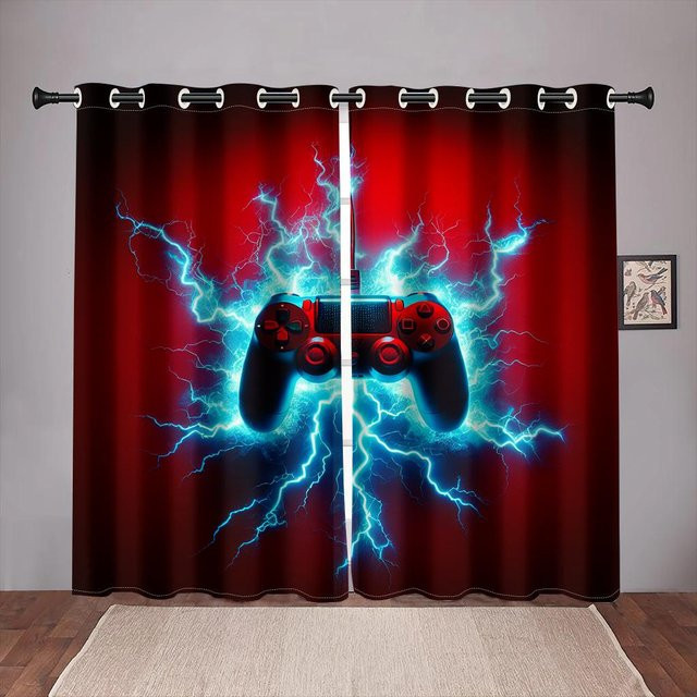 2er-Set Yiran Furniture Gaming Vorhang mit Playstation-Motiv für Kinder und Teenager, Farbe Rot, B: 70 cm, H: 165 cm - Bild 1