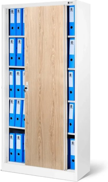 JAN NOWAK Aktenschrank KUBA mit Schiebetüren und Schloss, Weiß-Sonoma Eiche, H: 185 cm, B: 90 cm, T: 40 cm - Bild 1