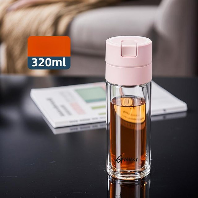 Bestbags Glasbecher aus doppeltem hitzebeständigem Glas mit Deckel und Tee-Wassersiebung, Weiß, 320 ml - Bild 1
