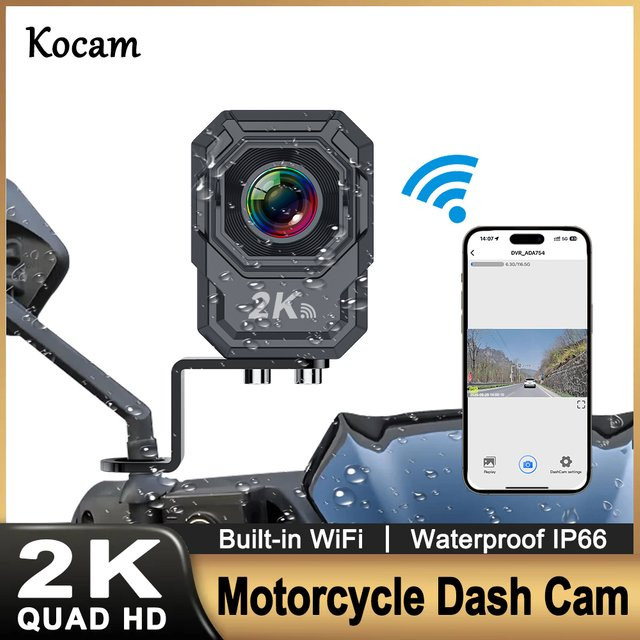 2K QHD Motorrad-Dashcam mit WLAN, 150 Grad Weitwinkel, IP66 wasserdicht und stoßfest, Action Camera in Schwarz - Bild 1