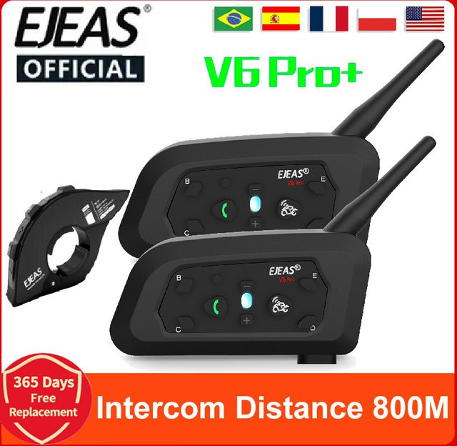 EJEAS V6 PRO+ Bluetooth Intercom-System für Motorradhelme in Schwarz mit 800 Meter Reichweite und IP67 Wasserdichtigkeit - Bild 1