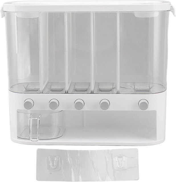 CosyHome 5-Fächer Spenderbox mit Messbecher für Getreide Müsli und Trockenfutter in Weiß und Transparent - Bild 1