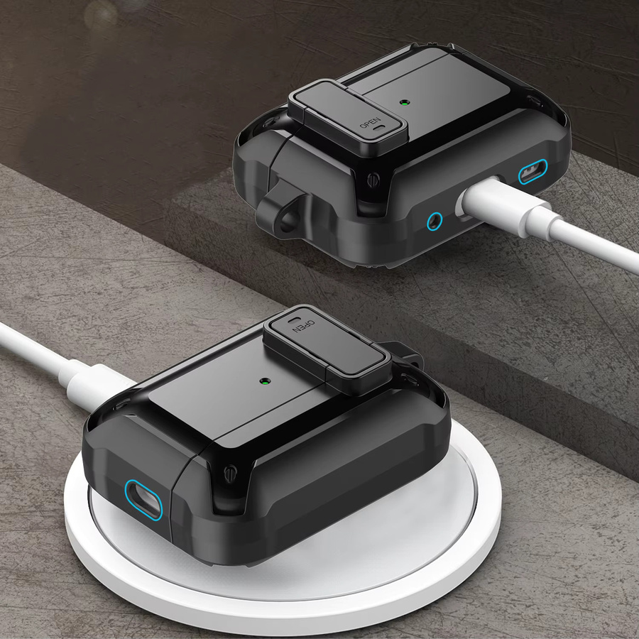 Schutzhülle für AirPods Pro 3 2025 Generation aus TPU und PC mit Secure Lock und Haken in Schwarz von DO AS YOU WISH - Bild 2