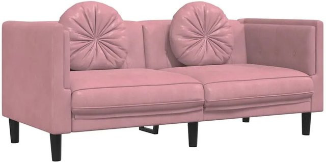 vidaXL 2-Sitzer Sofa aus Samt in Rosa mit Kissen und Massivholzrahmen - Bild 1