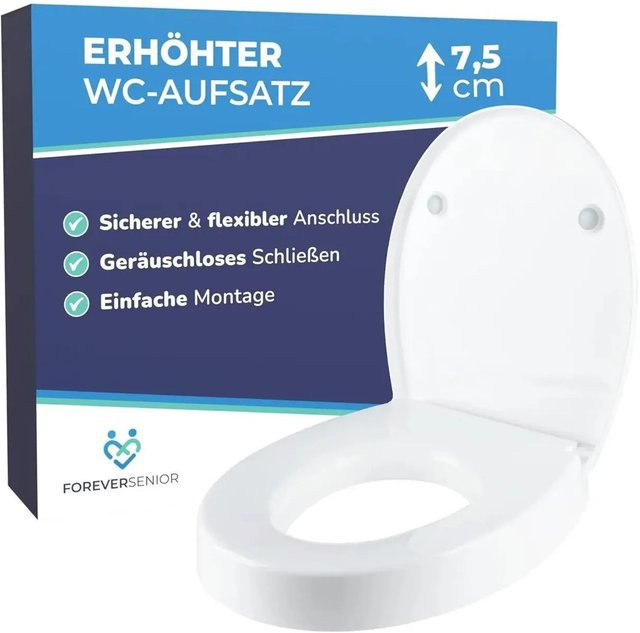 ForeverSenior Toilettensitzerhöhung mit Absenkautomatik für O-Toiletten, Farbe: Weiß, Höhe: 7,5 cm - Bild 1