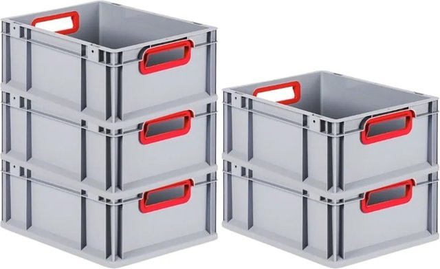 PROREGAL Spar Set 5x Eurobox Nextgen Color Transportboxen mit Griffen, Farbe Rot, H x B x T: 17 x 30 x 40 cm, 16 Liter pro Box - Bild 1