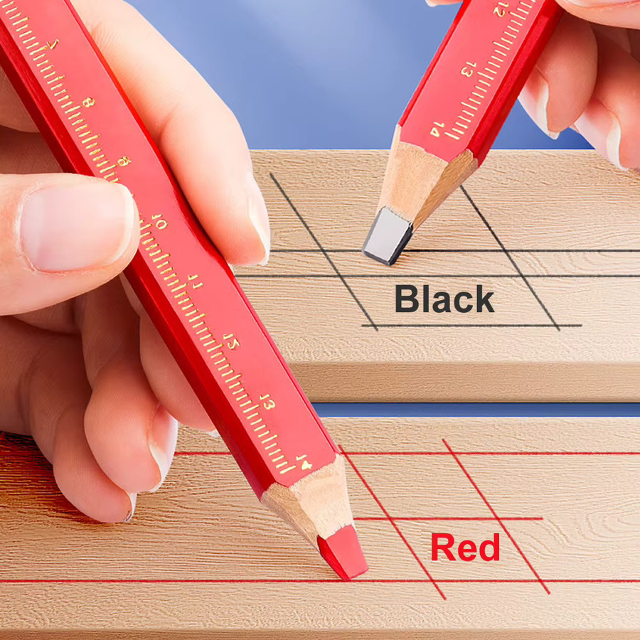 LOLEDE Zimmermannsbleistift mit dickem Graphitkern und Skala für DIY-Markierungen in Schwarz, Rot oder Lila - Bild 4