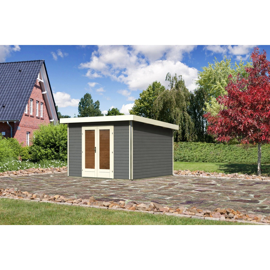 Karibu Holz-Gartenhaus Norrköping mit Pultdach in Terragrau, B/T: 305 x 305 cm - Bild 2