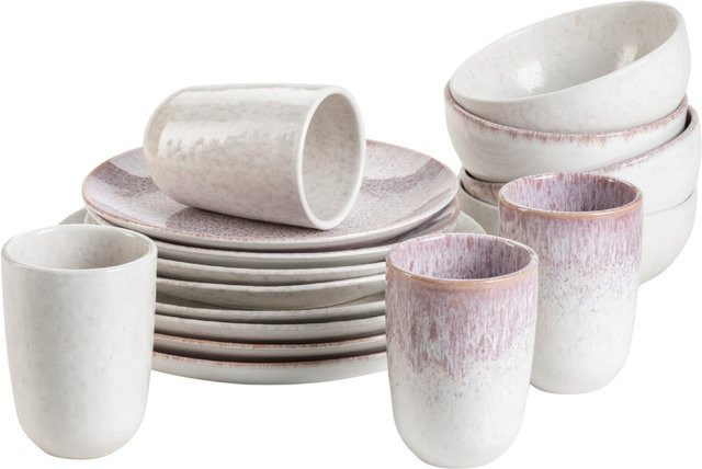 Gipfelstück Geschirr-Set Alpenwiese aus Steinzeug in Pink und Weiß mit floralem Design - Bild 1