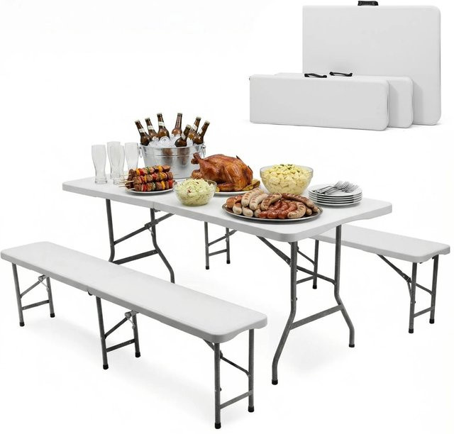 Sekey Bierzeltgarnitur Weiß, klappbares Set mit 2 Bierbänken und 1 Tisch, B/T/H: 180 x 74 x 74 cm - Bild 1