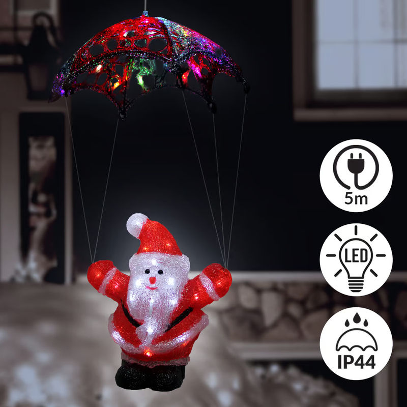 Monzana LED Weihnachtsmann Figur als Hängeornament aus Kunststoff in Rot, Weiß und Schwarz - Bild 2