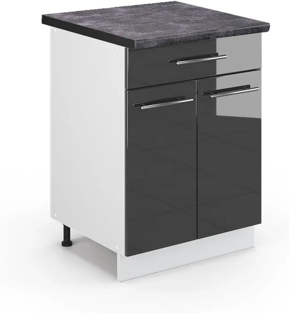 Vicco Küchenunterschrank Fame-Line in Anthrazit Hochglanz und Weiß mit Schublade und Türen, B: 60 cm, H: 82 cm, T: 32,53 cm - Bild 1