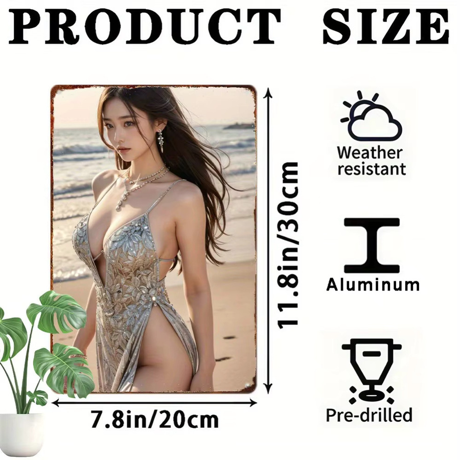HELLOYOUNG Anime Girl Metall-Wandkunst Retro Stranddekoration mit Blumenmuster, B/H: 20,3 x 30,5 cm, Mehrfarbig - Bild 3