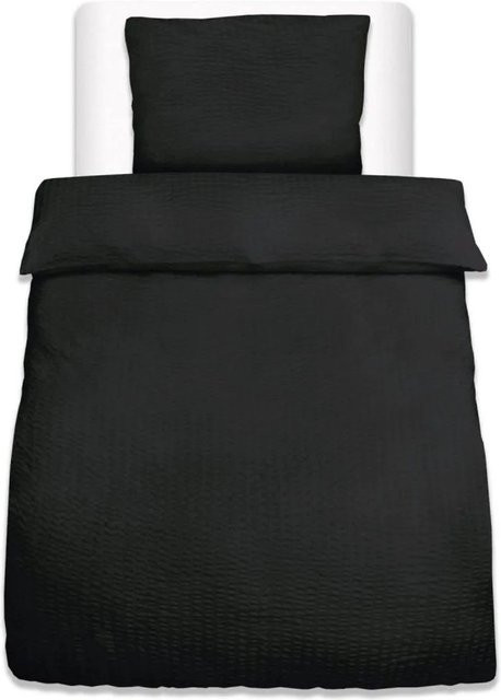 Beautissu 2-teiliges Seersucker Bettwäsche-Set aus Microfaser in Schwarz, Bettbezug B: 135 cm, H: 200 cm und Kissenbezug B: 80 cm, H: 80 cm - Bild 1