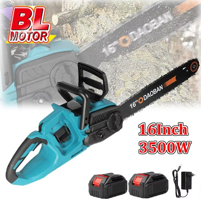 Vremota Akku Kettensäge 16 Zoll mit 3500 W bürstenlosem Motor, Blau, inklusive 2 Stück 22 V Akkus - Bild 1