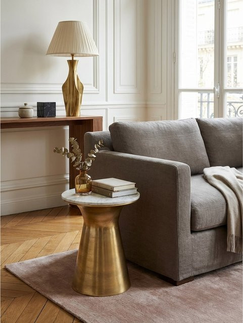 Runder Beistelltisch von KADIMA DESIGN aus Marmor und Metall in Weiß und Gold, B/T/H: 35 x 35 x 45 cm - Bild 1