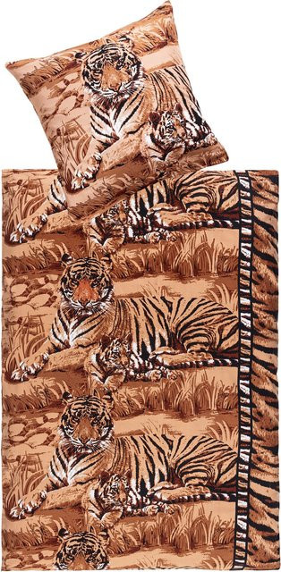 2-teiliges Bettwäsche-Set Optidream Shir Khan aus Microfaser mit Tiermotiv in Braun und Multicolour, B/H: 135 x 200 cm - Bild 1