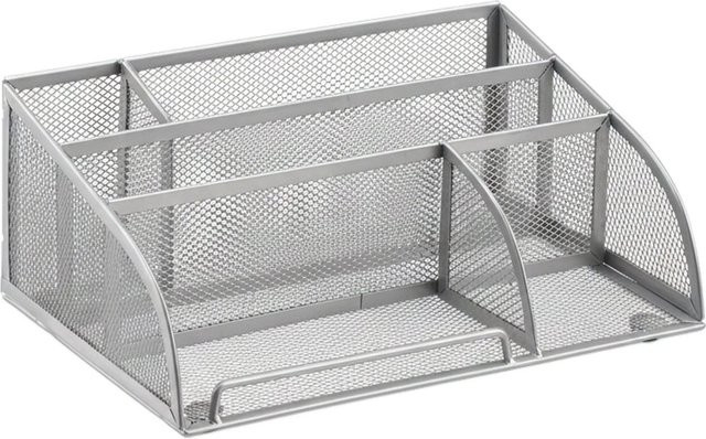 Relaxdays Schreibtischorganizer aus Metall mit 5 Ablagen in Silber, Drahtgeflecht, B/T/H: 25,5 x 10,5 x 18 cm - Bild 1