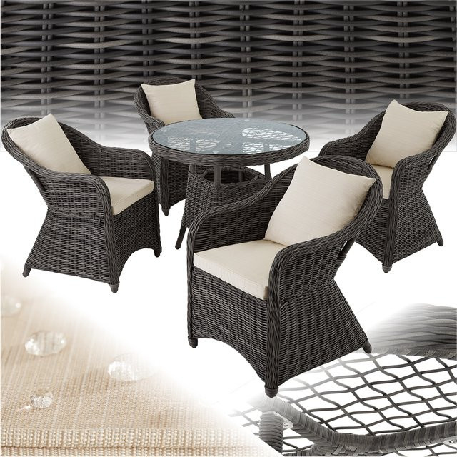 tectake Aluminium Rattan Sitzgruppe mit Tisch und Stühlen in Grau für Garten, Terrasse und Balkon - Bild 1