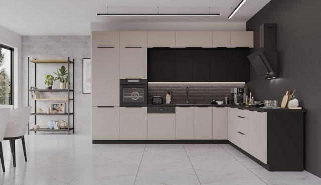 Winkelküche ARONA SIENA Eckküche in Kaschmir mit XL Stauraum, B/T/H: 350 x 290 cm - Bild 1