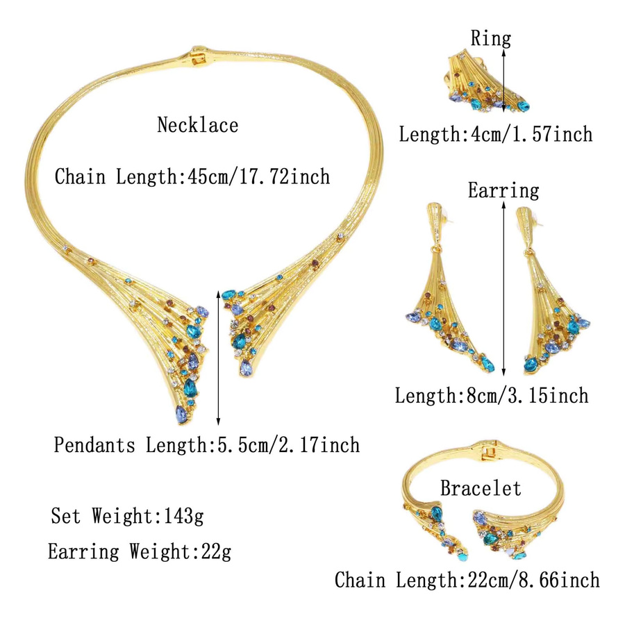 SYHOL Schmuck-Set, vergoldet, blauer Kristall, Damen - Bild 2