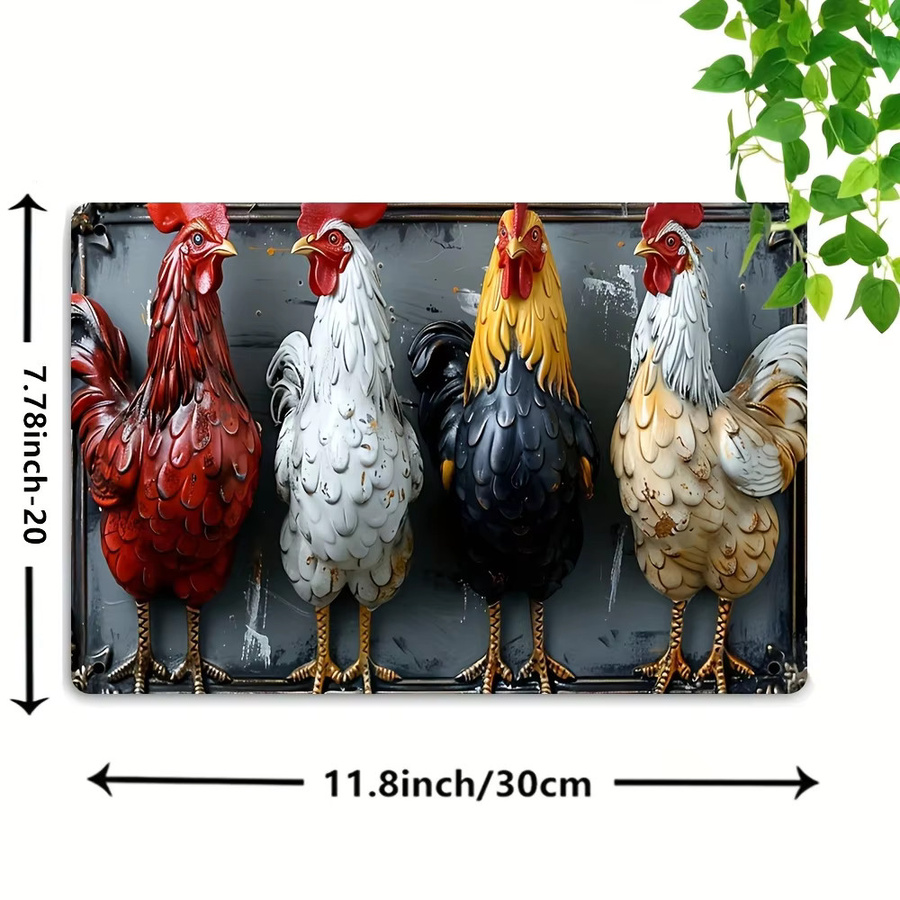 HELLOYOUNG Metall-Blechschild im Vintage-Stil mit Hahn-Illustration, rustikale Wanddekoration für Zuhause, Bar oder Café, B/H: 20,3 x 30,5 cm, mehrfarbig - Bild 2