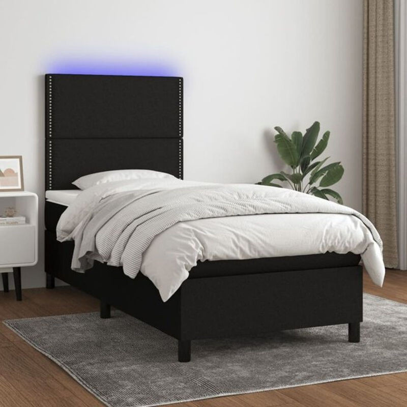 vidaxl Boxspringbett mit Matratze in Schwarz aus Stoff, B/H: 90 x 190 cm - Bild 1