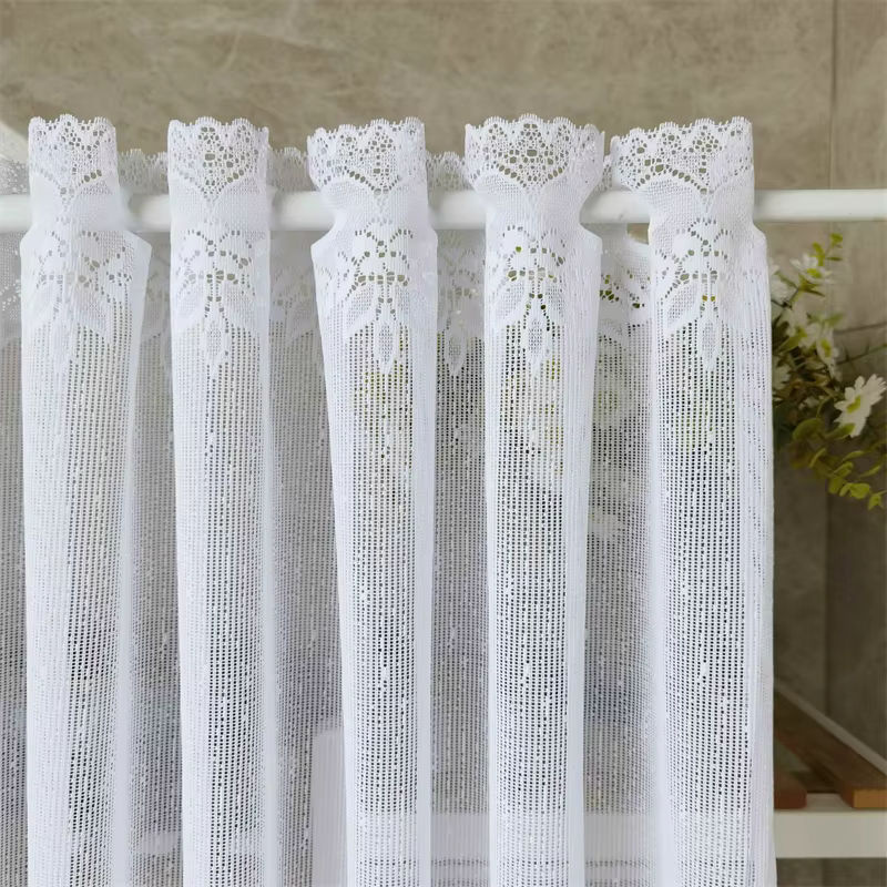 NewWPKIRA Transparentes Tüll-Voile-Vorhang mit weißer Spitze und Netzstoff, Breite: 60 cm, Höhe: 100 cm - Bild 4