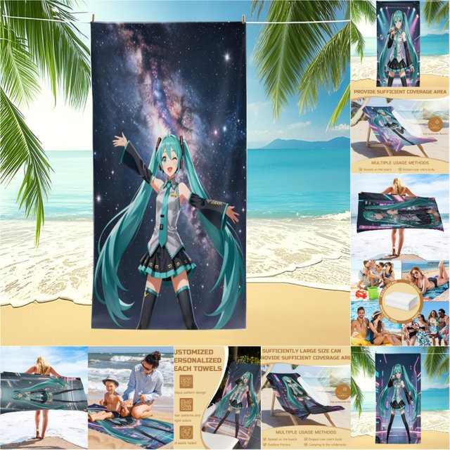 Galaxy Hatsune Miku Anime Strandtuch, schnell trocknendes und saugfähiges Badetuch in Multicolour für Teenager - Bild 1
