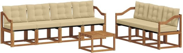 vidaXL Gartenmöbel Set 8-teilig aus Akazienholz mit Textilene und Kissen in Natur und Beige - Bild 1