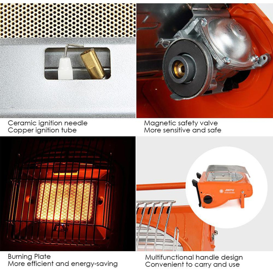 Tragbare Gasheizung Headecoration JY-Q1000 mit 1,7 kW Leistung, multifunktionale Keramikheizung aus Eisen in Orange - Bild 3