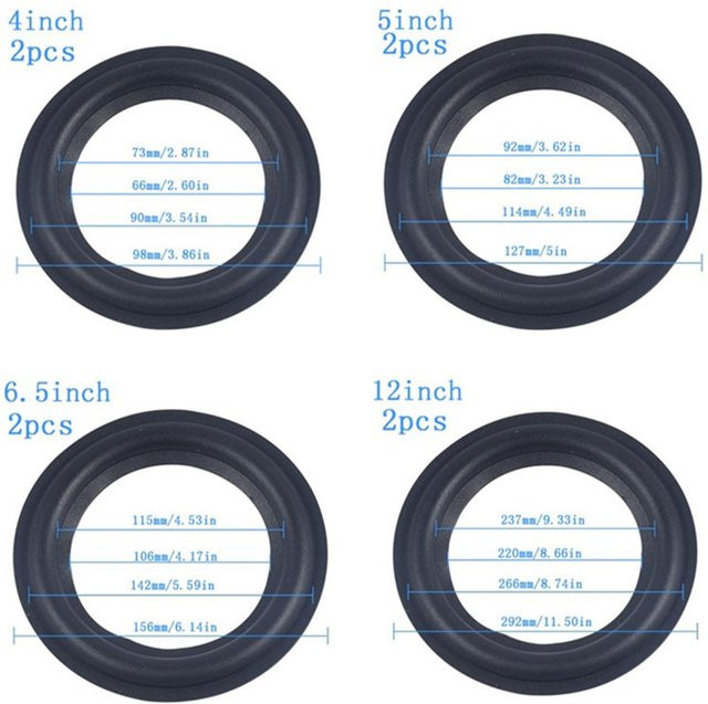 2er-Set Gummi Rand Ringe zur Lautsprecher Reparatur in Schwarz für 4, 5, 6,5, 8 oder 10 Zoll Lautsprecher - Bild 1