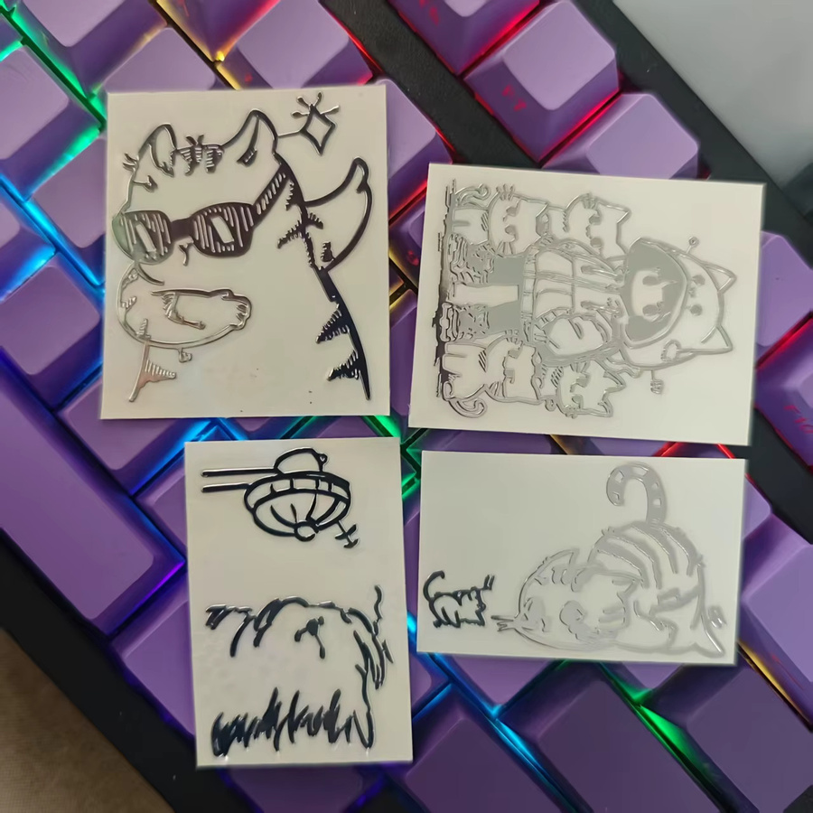 4 Stück 3D Katzenmädchen Metallaufkleber mit Brillen Design als kreative wasserfeste Dekoration für Handy und Computer - Bild 2