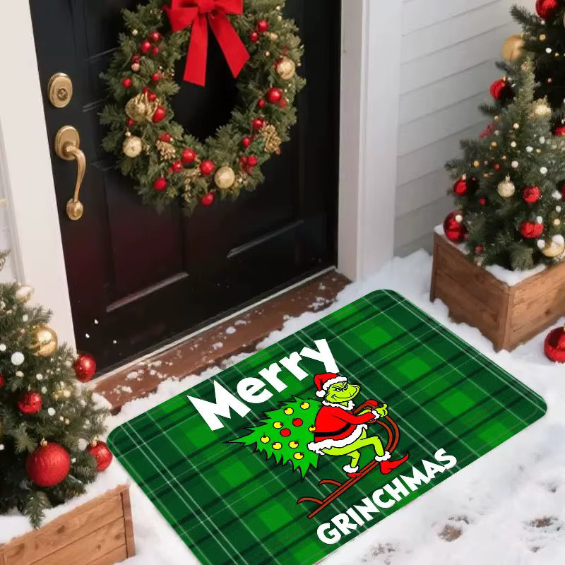 VIKAMA Weihnachtsmann und Grinch Teppich, Anti-Rutsch-Matte für Badezimmer und Eingangsbereich, grün, B/T: 60 x 40 cm - Bild 2